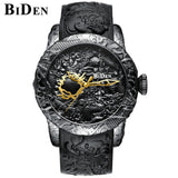 BIDEN Brand Man Watch Dragon Men's Quartz Watches 3D Steampunk Style Gold Watch Men Exquisite Relief Creative Clock Relogio 0129