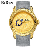 BIDEN Brand Man Watch Dragon Men's Quartz Watches 3D Steampunk Style Gold Watch Men Exquisite Relief Creative Clock Relogio 0129